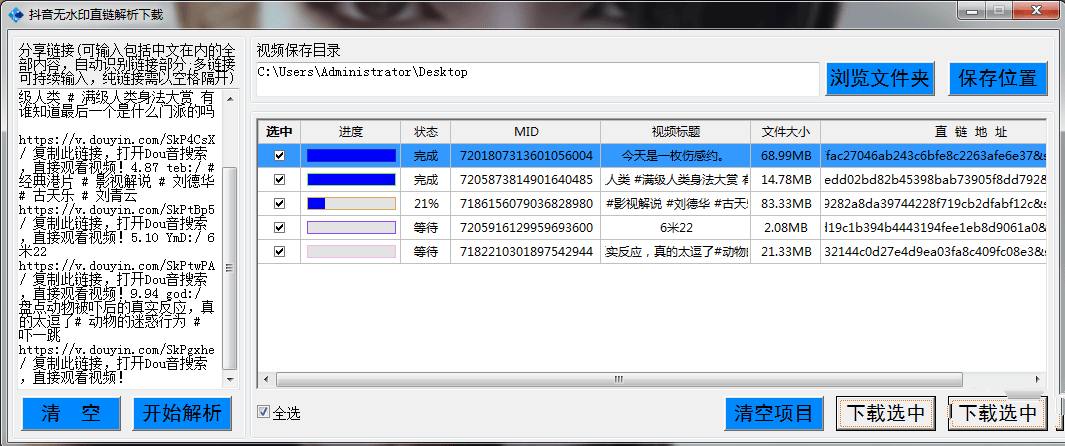 PC抖音无水印直链解析下载工具