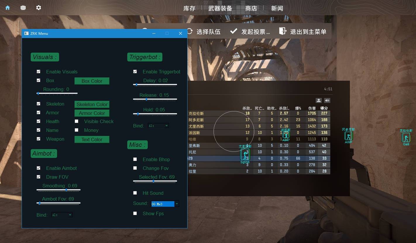 CSGO2·ZRKMenu透瞄自动扳机辅助