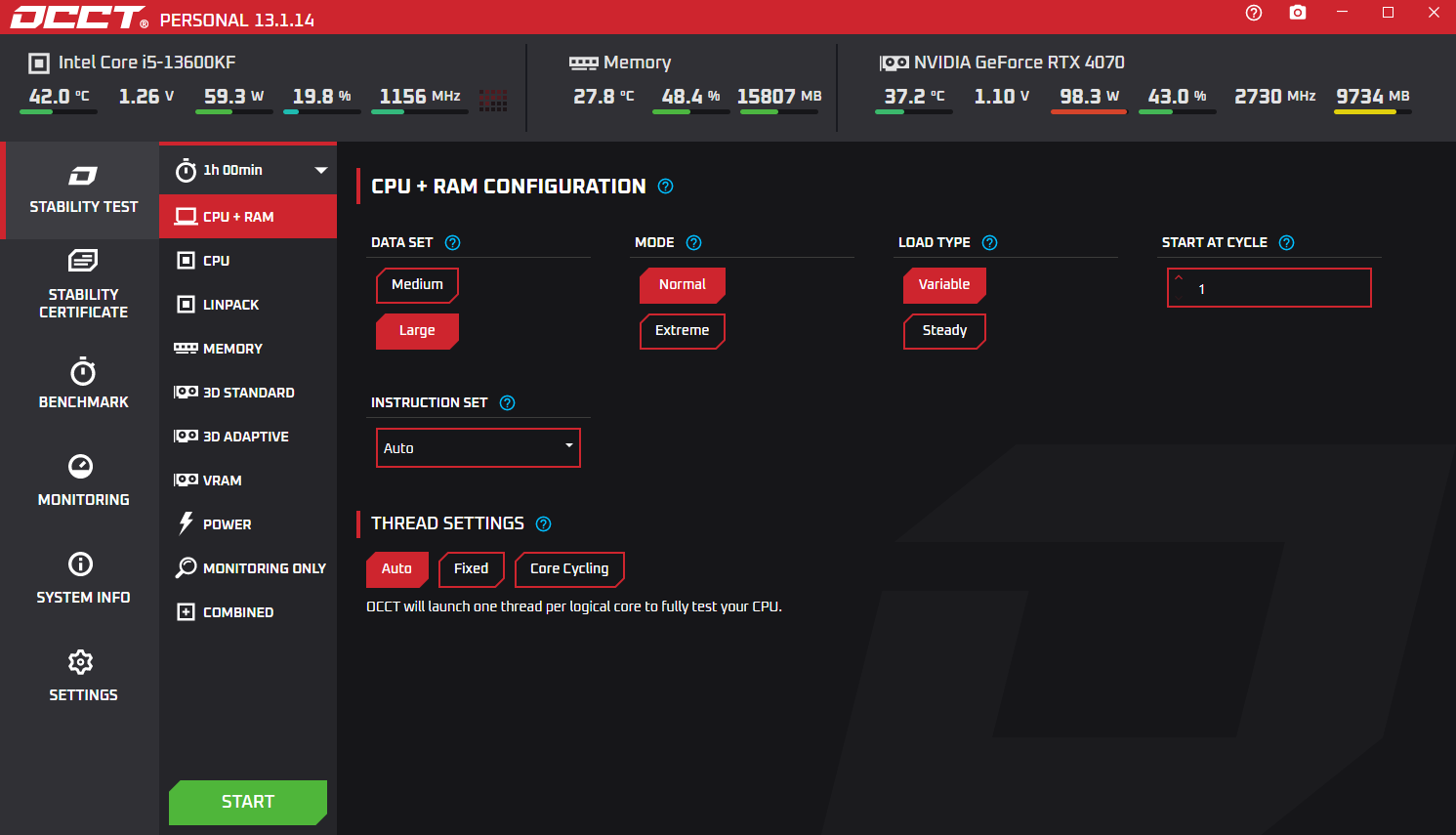 OCCT电脑硬件测试 v13.1.14.99 中文版便携版  第1张